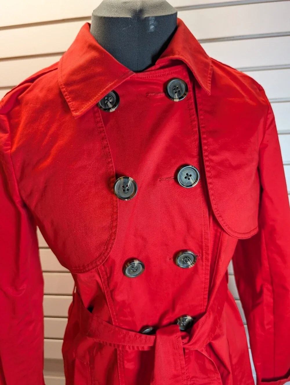 CAbi Poppy Red Convertible Trench Coat Red Jacket Style #334 Sz 8 EUC